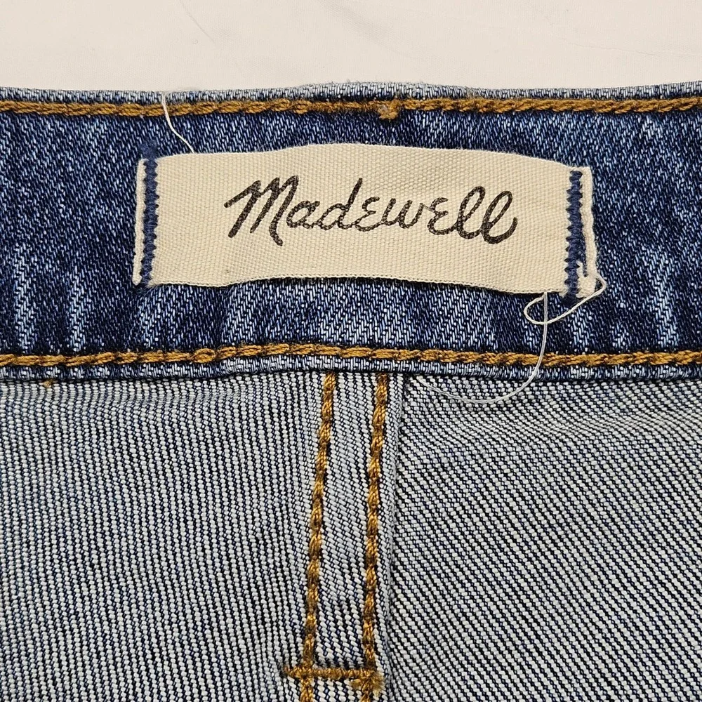 Madewell Womens High Rise Denim Shorts Medium Wash Raw Hem Size 30 Blue
